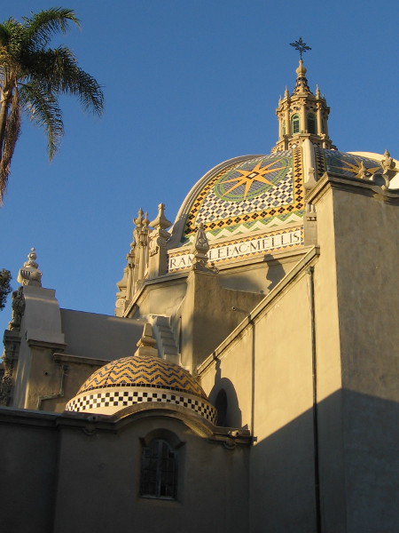 Light on the tiled dome of the California Building.